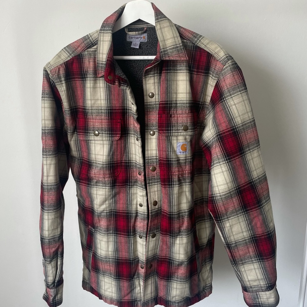 Carhartt men’s shearling lined red flannel jacket size small